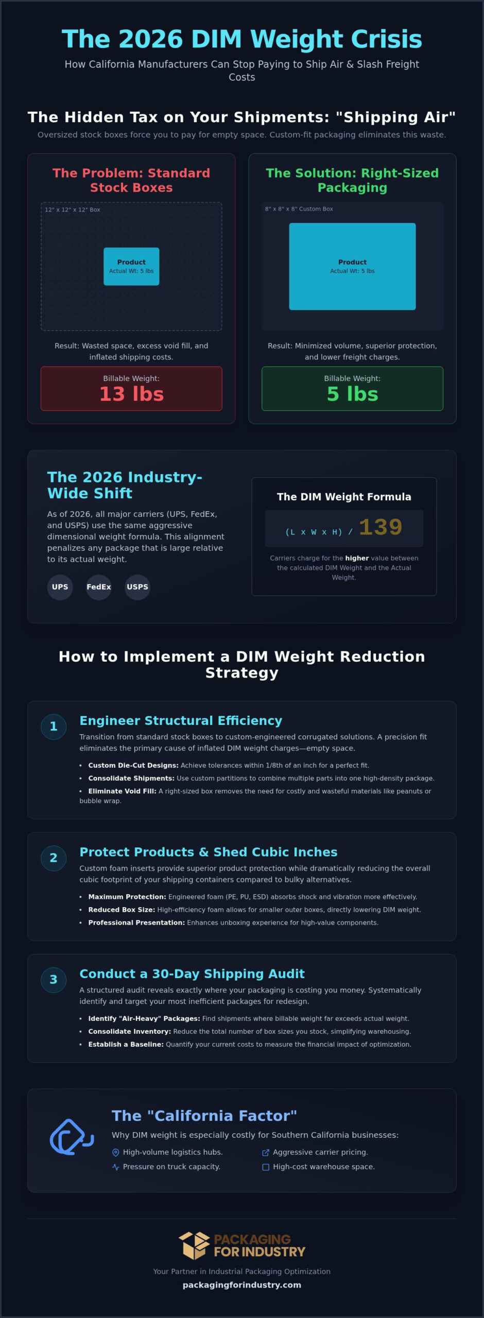 Packaging Design to Minimize Dimensional Weight Charges from California: A 2026 Guide
